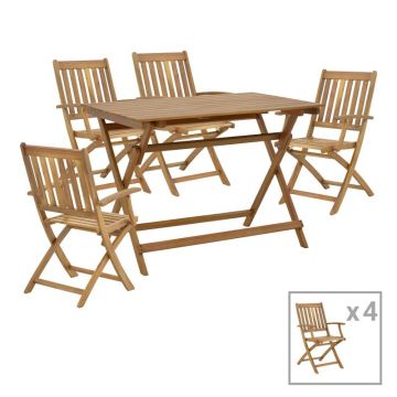 Set masa de gradina si scaune, Model Mobie-Jaybo, culoare natural, lemn masiv de salcam, 100x65x72 cm