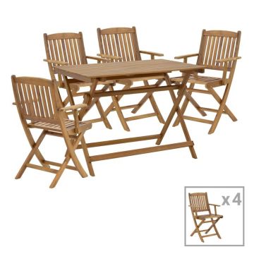 Set masa de gradina si scaune, Model Recofly-Jaybo, culoare natural, lemn masiv de salcam, 100x65x72 cm