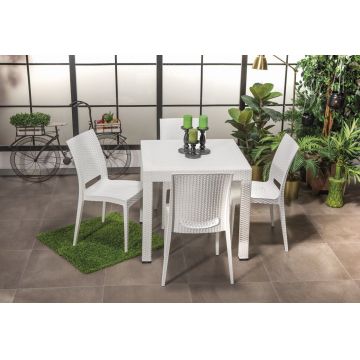 Set masa si scaune de gradina (5 piese) Rattan Alb 43x87x44 cm